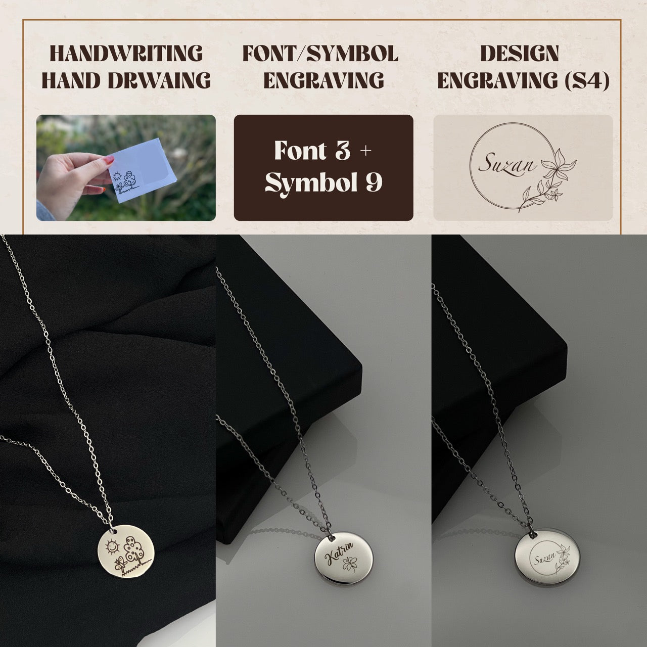 Custom Handwriting / Handdrawing Engraved Necklace, Signature Jewelry, Couple Necklace, Valentines Gift, Memorial