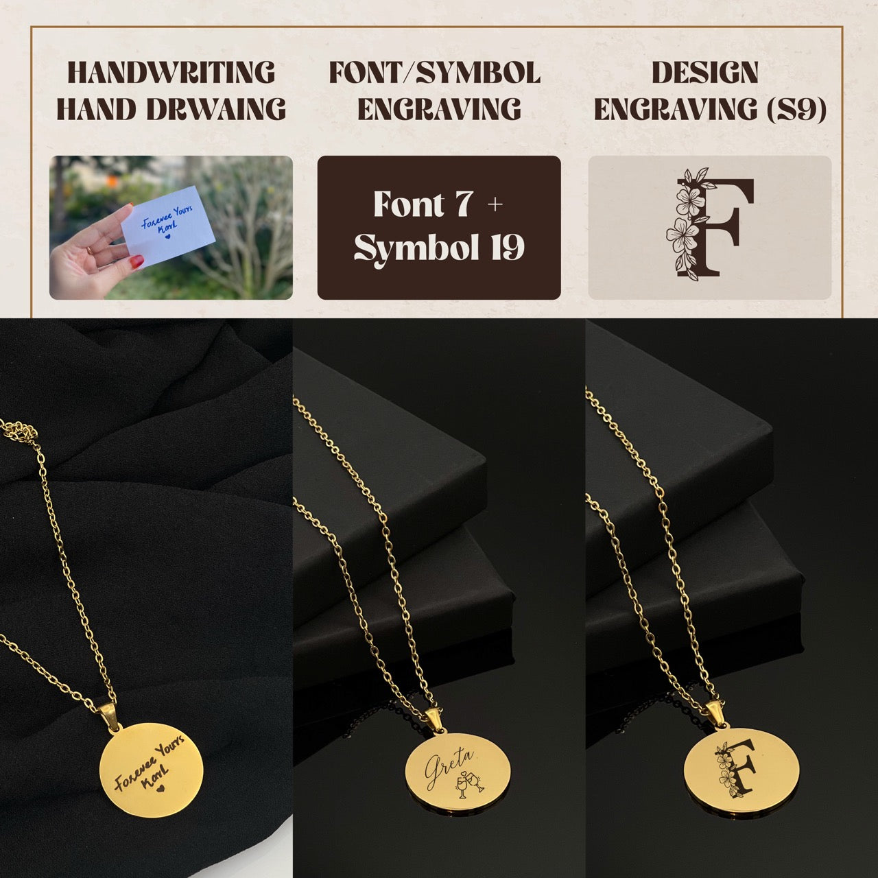 Custom Handwriting / Handdrawing Engraved Necklace, Signature Jewelry, Couple Necklace, Valentines Gift, Memorial