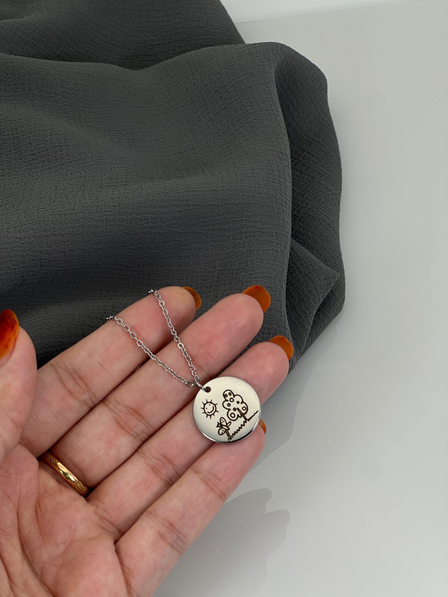 Custom Handwriting / Handdrawing Engraved Necklace, Signature Jewelry, Couple Necklace, Valentines Gift, Memorial