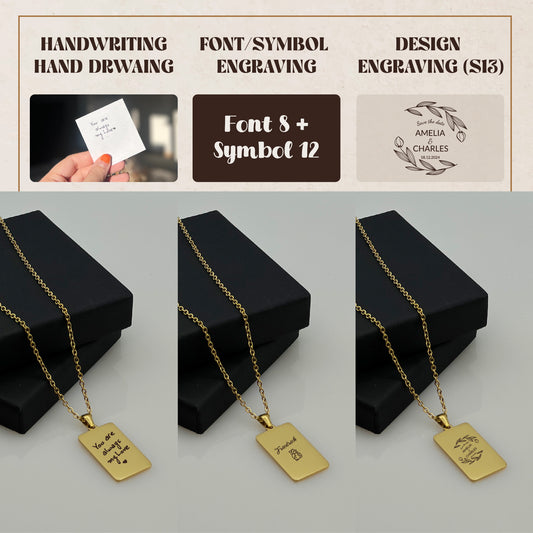 Custom Handwriting / Handdrawing Engraved Necklace, Signature Jewelry, Couple Necklace, Valentines Gift, Memorial