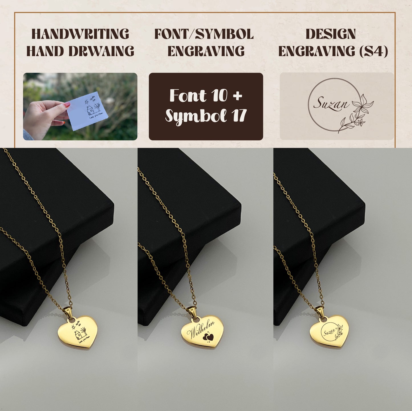 Custom Handwriting / Handdrawing Engraved Heart Necklace, Signature Jewelry, Couple Necklace, Valentines Gift, Memorial
