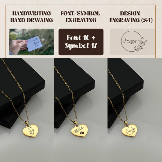 Custom Handwriting / Handdrawing Engraved Heart Necklace, Signature Jewelry, Couple Necklace, Valentines Gift, Memorial