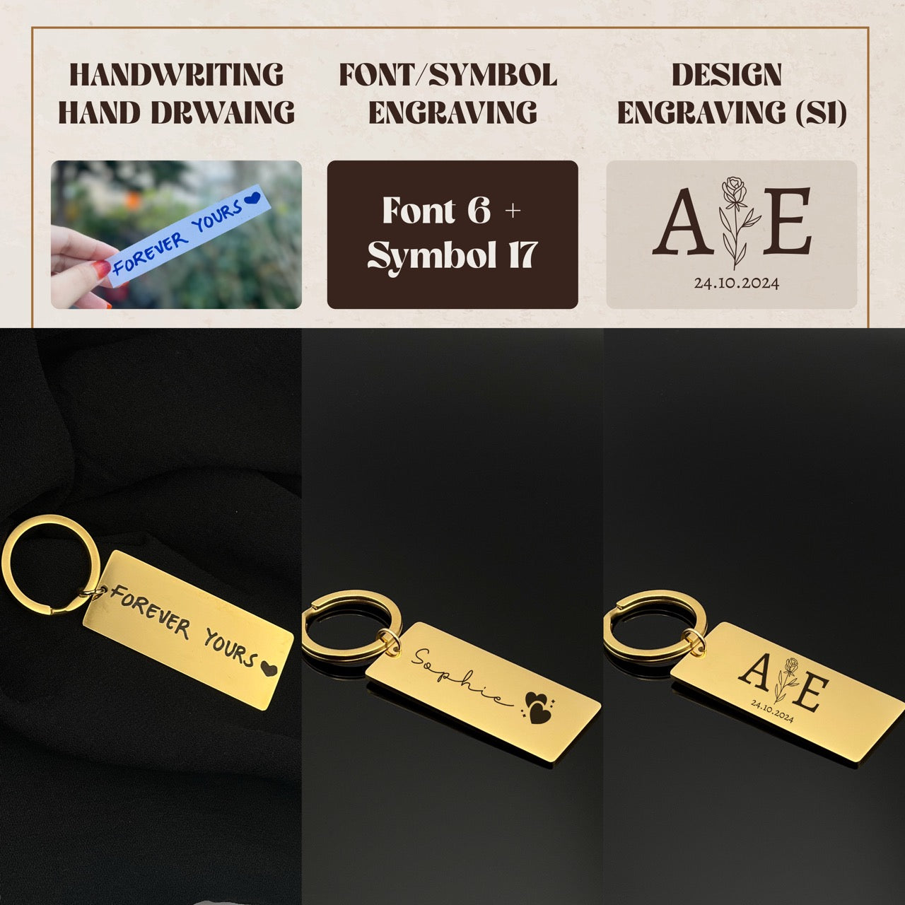 Custom Handwriting / Hand-drawing Engraved Keychain, Gift For Women, Personalized Gift, Best Friends Key Ring, Sisters Engraved Keychain