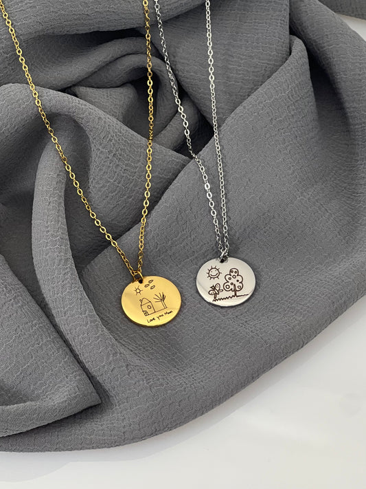 Custom Handwriting / Handdrawing Engraved Necklace, Signature Jewelry, Couple Necklace, Valentines Gift, Memorial
