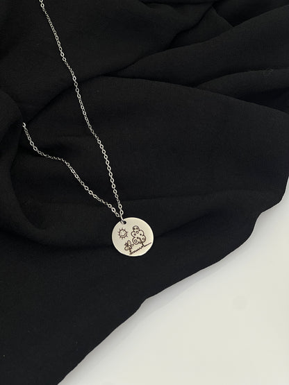 Custom Handwriting / Handdrawing Engraved Necklace, Signature Jewelry, Couple Necklace, Valentines Gift, Memorial